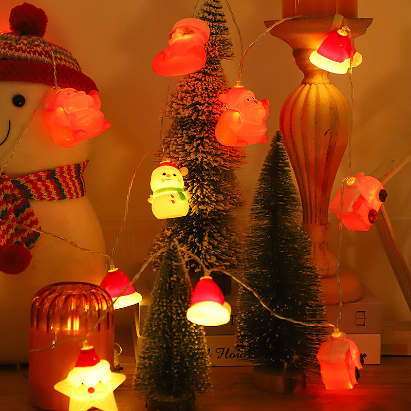 Navidad sombrero muñeco de nieve lámpara encadenada decoración de navidad decoración de la habitación tienda coloca multi-escenas decoración de la lámpara encadenada