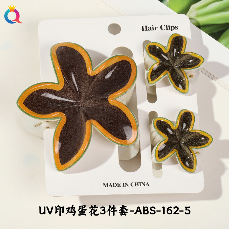 奇阅跨境时尚水果UV印抓夹创意鸡蛋花抓夹女紫荆花发饰鲨鱼夹批发|undefined