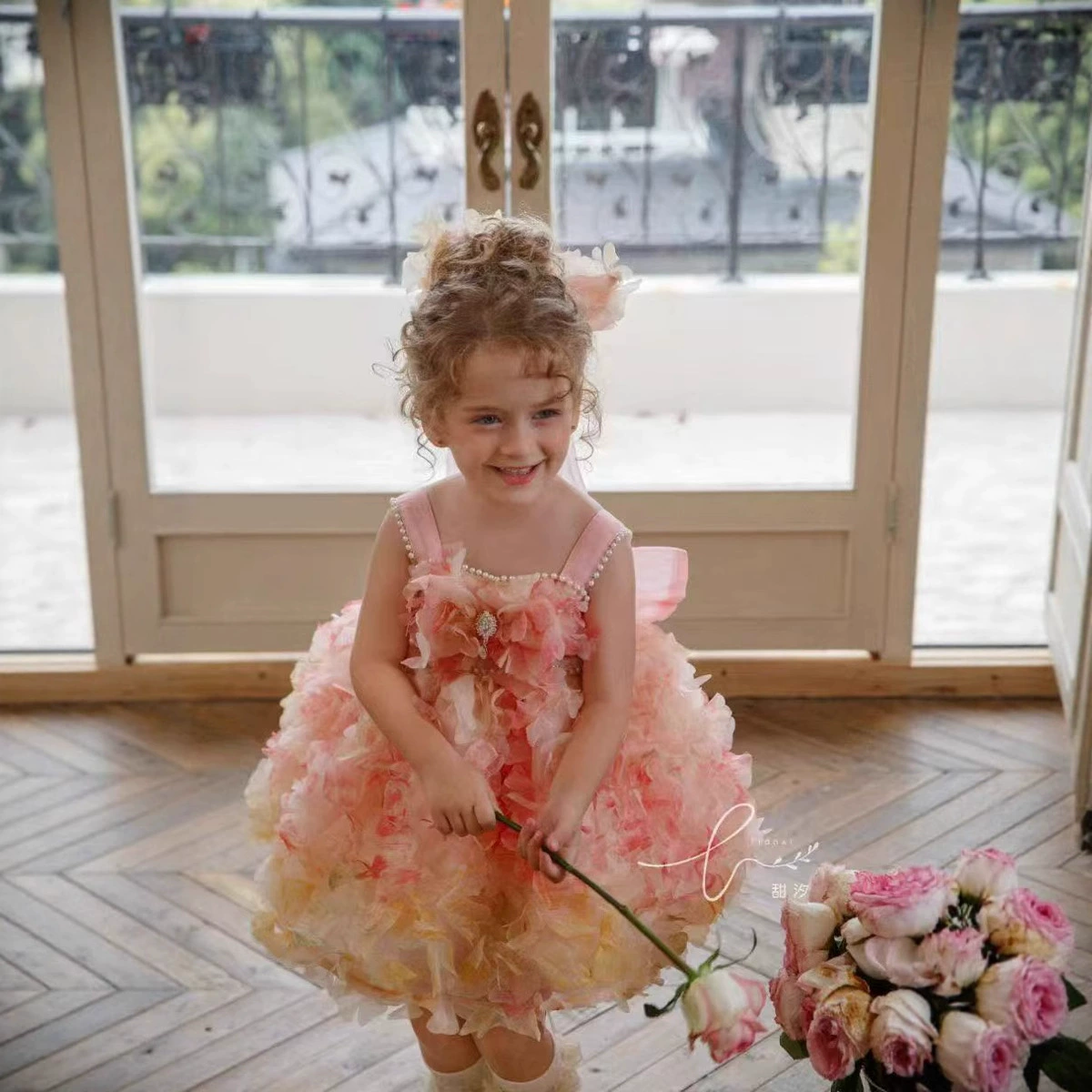 Девушка платье цветочница девушка платье принцессы день рождения платье принцессы Лолиты платье платье для детей Фортепиано платье большая юбка супер