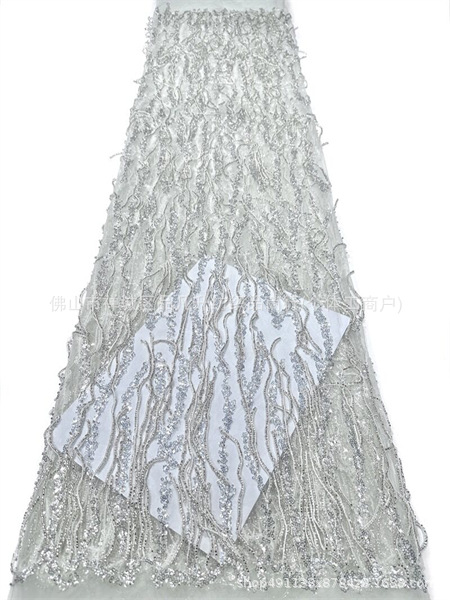 Diseño de moda pesado con bordado de tela de cuentas onduladas vestido vestido de moda de tela bordada