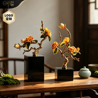简约轻奢珐琅彩花招财树家具摆件桌面装饰品创意乔迁送礼品