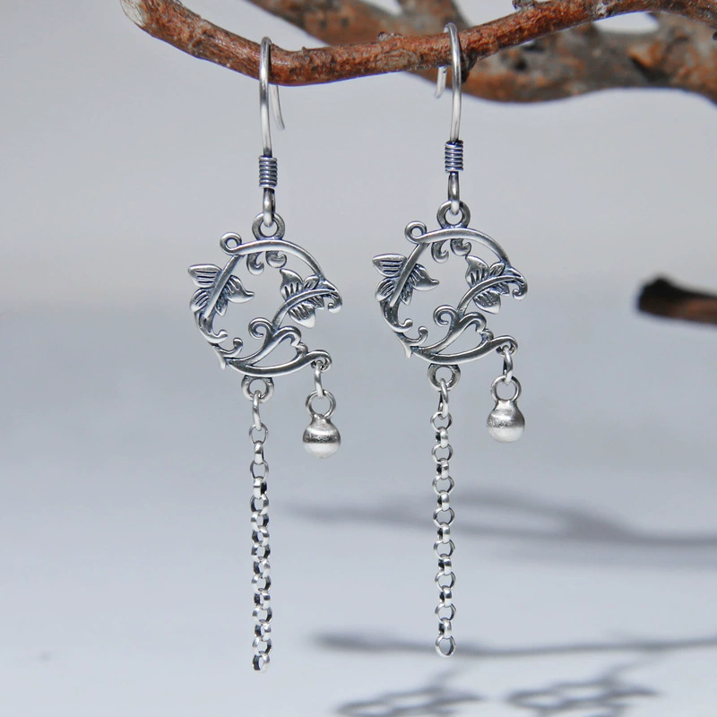 贝凯斯 Retro earrings with tassels, accessories, silver 925 sample, Chinese style