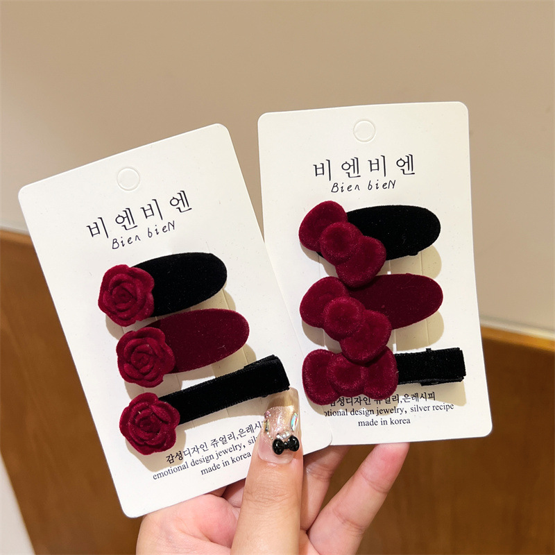 秋冬气质植绒玫瑰花鸭嘴夹碎发一字刘海发夹2025新款边夹侧边夹子|undefined