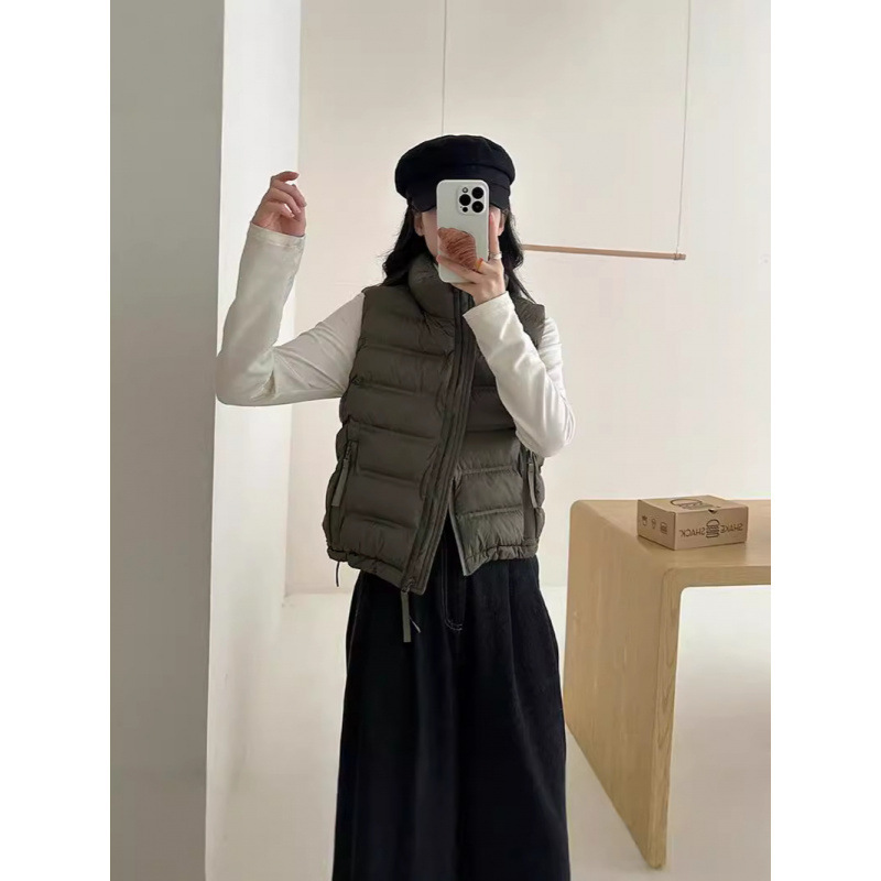 綿ベスト女性 20245 秋冬新韓国スタイルスタンドカラーショート綿チョッキポケットジッパー軽量スリム馬|undefined
