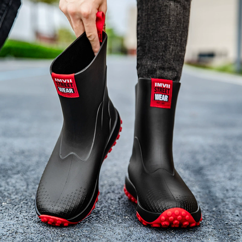 Модные мужские резиновые сапоги для путешествий, верхняя одежда средней длины, водонепроницаемая обувь для рыбалки, износостойкая, нескользящая кухонная резиновая обувь, водонепроницаемая обувь для автомойки для мужчин.
