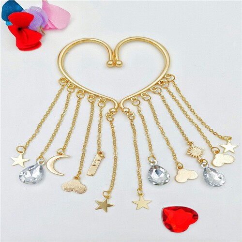 Creative ladies Korean style metal exaggerated non-pierced bullet ear hooks long exaggerated square heart-shaped tassel earrings