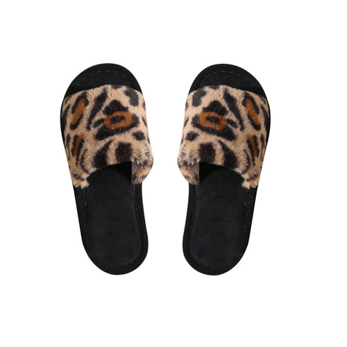 Ins Leopard-Print Plush Slippers, Cross-Strap Cotton Slippers for Cozy Home Wear—Warm Autumn & Winter Fuzzy Slippers