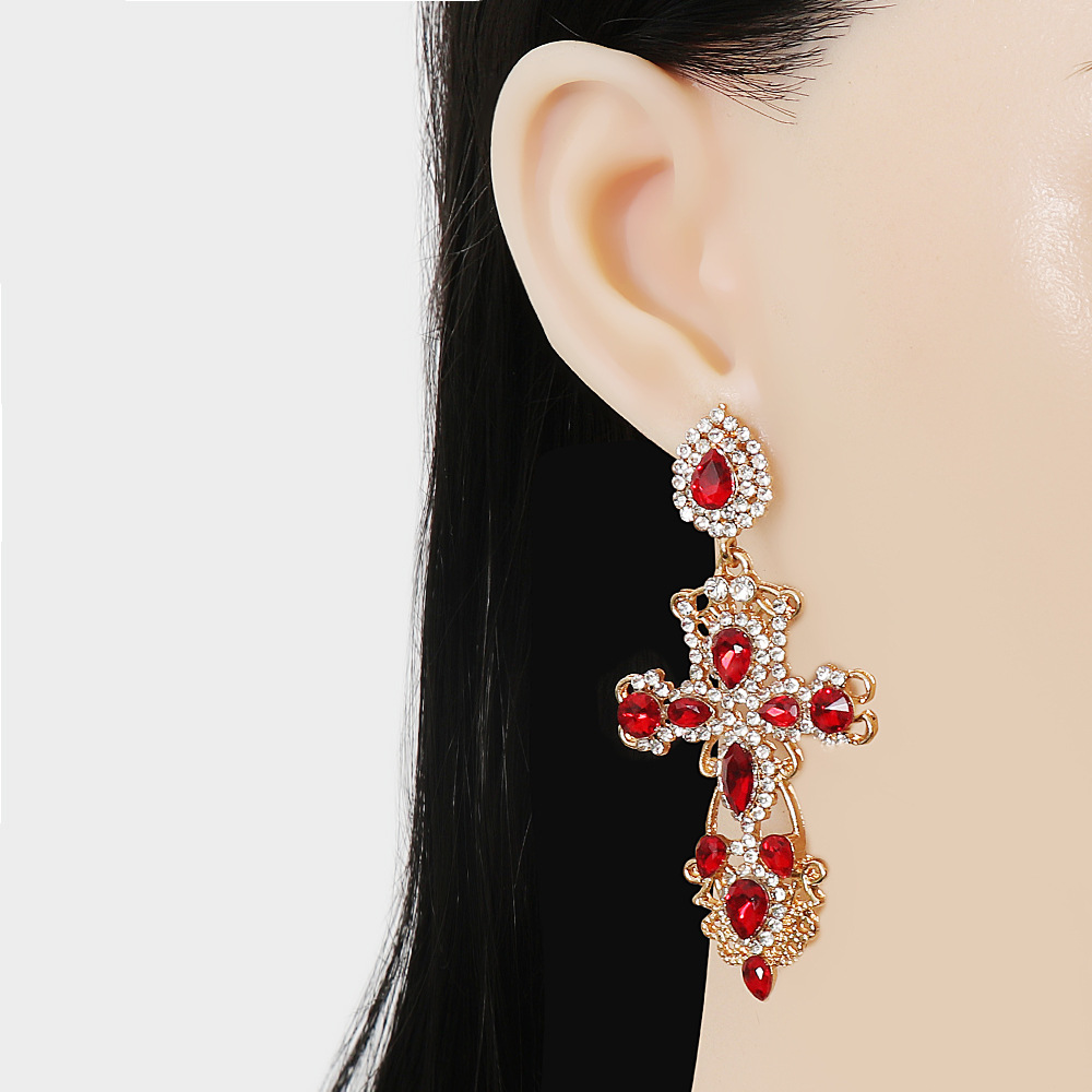 New European And American Cross Earrings Earrings Rhinestone Cross-border display picture 2