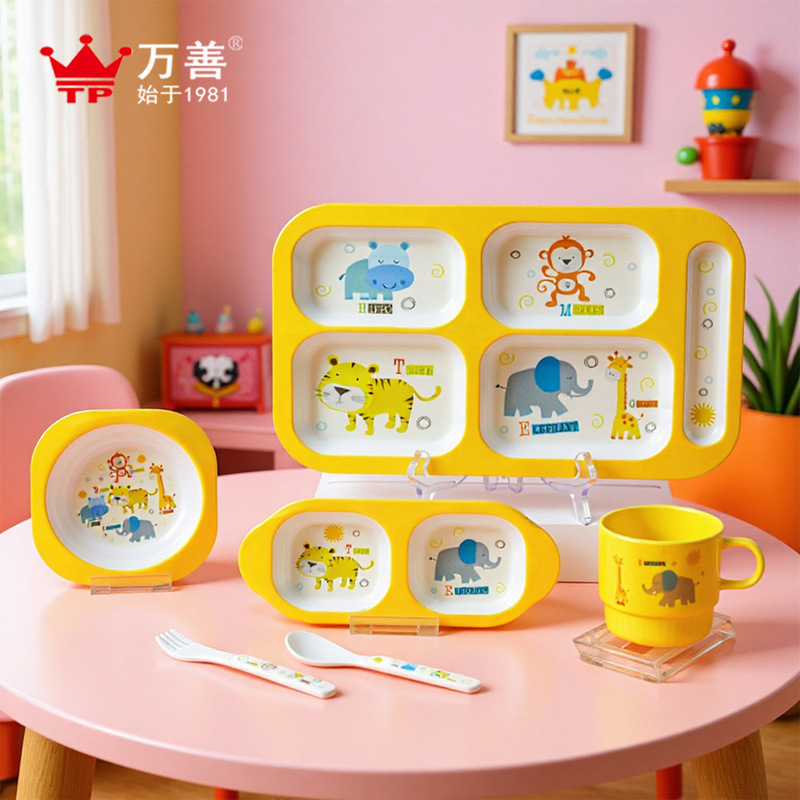 Melamine In-Stock Children's Tableware Baby Plate Cartoon Animal Divided Plate Anti-Drop Supplementary Food Plate Baby Plate 4 Compartments