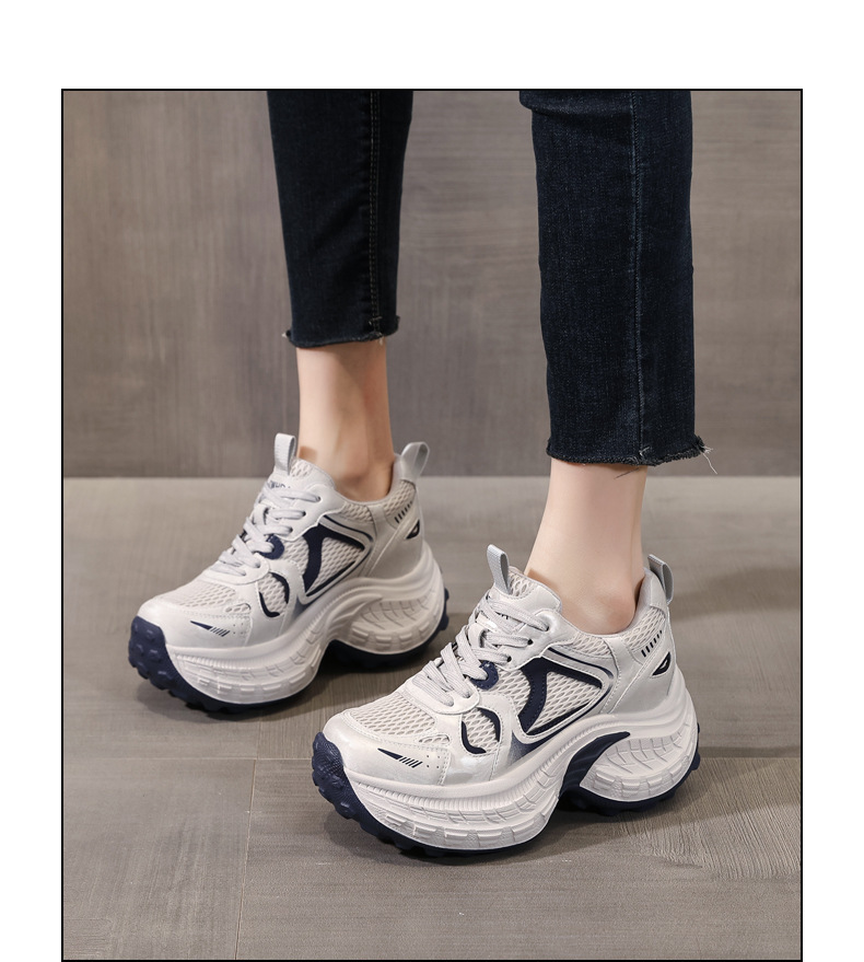 Giày thể thao nữ đế dày tăng chiều cao, phong cách dad sneaker, lưới thoáng khí — xanh lam chi tiết 13