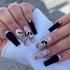 Foreign Trade Cartoon Bowknot Skull Bone Rhinestone Nail Art – Halloween Edition, Quirky Fake Nail Stickers & Wearable Nail Tips