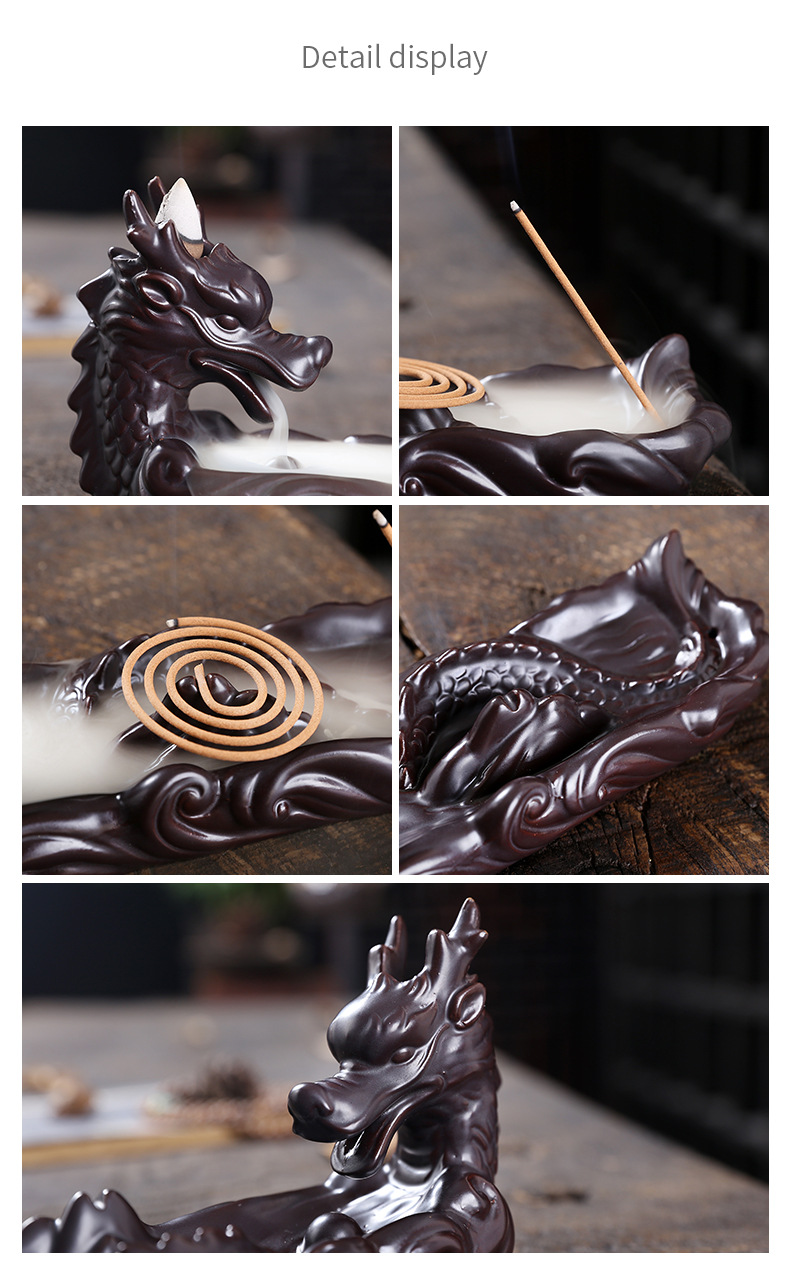 Experience the captivating aroma of burning incense with this stunning Ceramic Backflow Aromatherapy Dragon Incense Burner. Crafted from high-quality ceramic and featuring a majestic dragon design, this incense burner is the perfect way to enhance the atmosphere in any room.