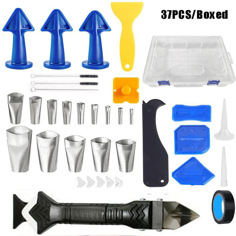 37件套盒装填缝工具3合一金属头刮胶器美缝工具不锈钢喷嘴