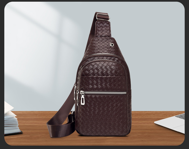 New trendy men's PU soft leather chest bag, simple single-shoulder bag, waterproof casual business crossbody bag, coin purse wholesale undefined