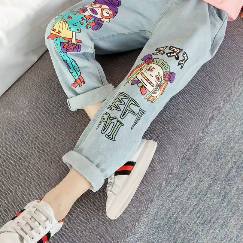 (2개) 소녀 청바지 봄 2024 새로운 어린이 느슨한 긴 바지 중 큰 어린이 캐주얼 봄과 가을 작은 아름다움 서양식