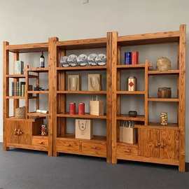 老榆木实木博古架多格带柜防尘储物架家用茶叶古玩展示架室内隔断