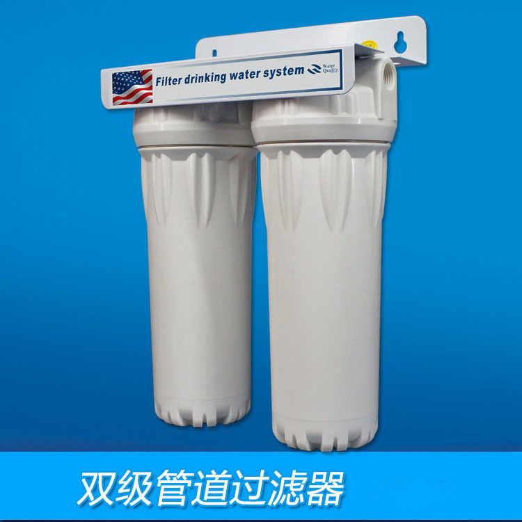Purificador de agua frontal de doble etapa de 10 pulgadas Purificador de tubería de agua del grifo de 4 puntos Filtro de pretratamiento casero de doble tubo de energía hidroeléctrica