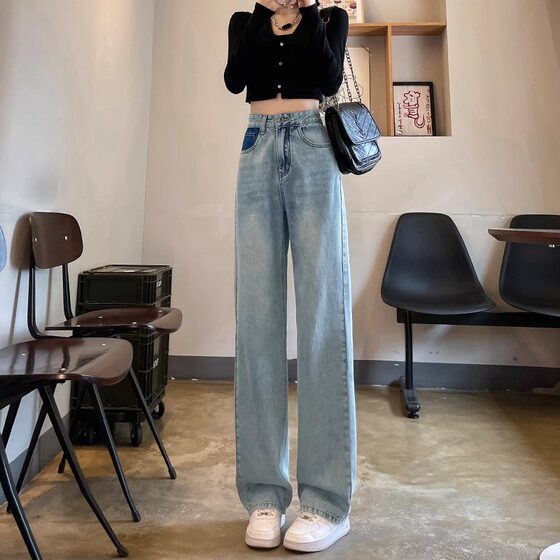 creamy-white Wide Leg Jeans Women's Spring 2025 New American Style High Street Small High Waist Narrow Straight Pants