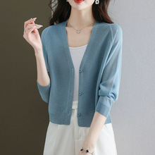 夏季外套女2025新款高级感轻熟风短款冰丝针织开衫秋季薄款防晒衣