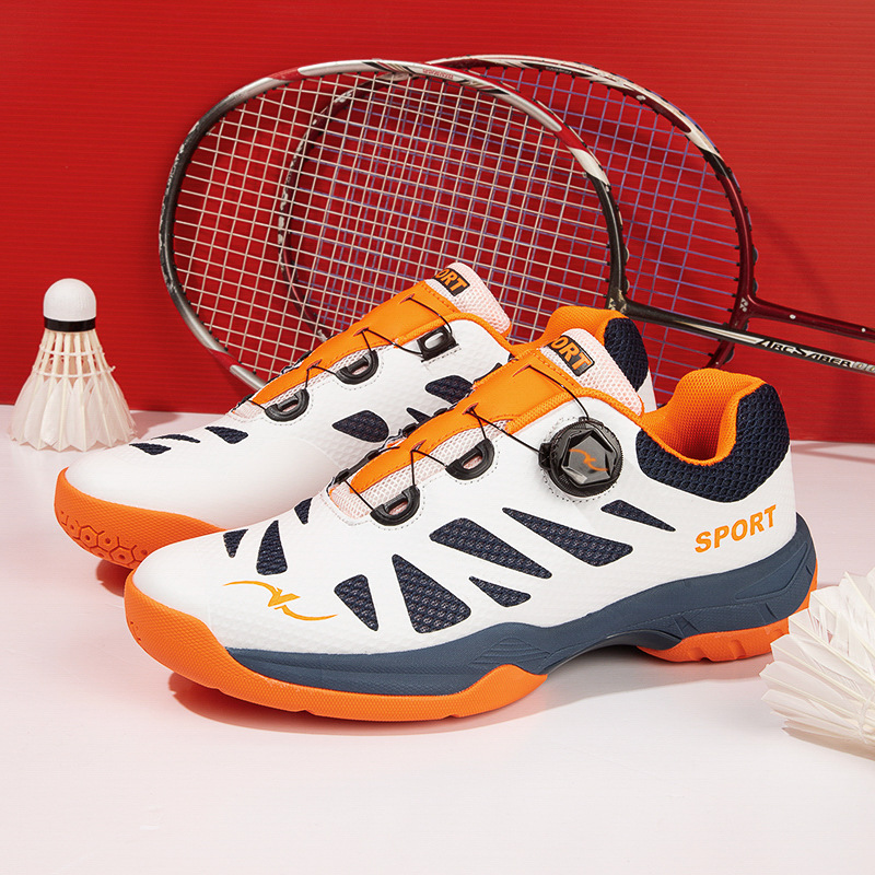 Nuevos zapatos de entrenamiento anti-deslizante de tamaño grande para hombres y mujeres transfronterizos de placa de carbono de botón giratorio para parejas de bádminton