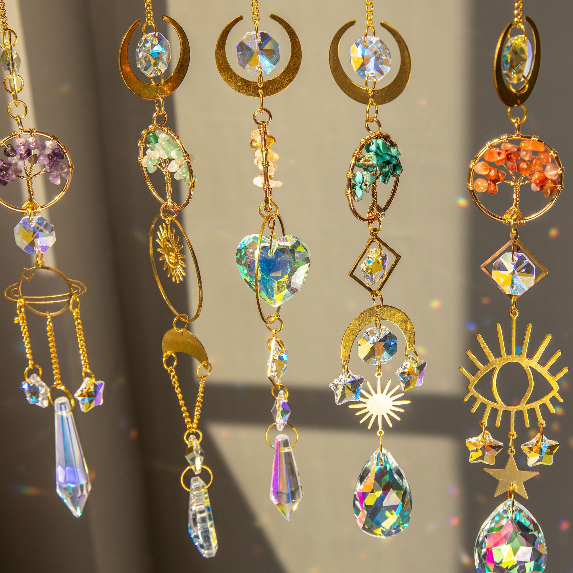 K9 Glass, Crystal Material Pastoral Sun Devil's Eye Star K9 Glass Crystal Suncatcher Wind Chime Wall Art