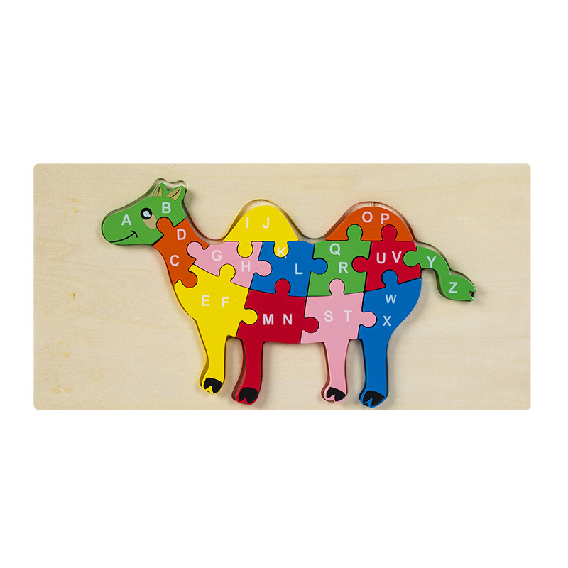 Rompecabezas para niños transfronterizos Animales cognitivos digitales dibujos animados rompecabezas tridimensional educación temprana para bebés iluminación juguetes de madera al por mayor