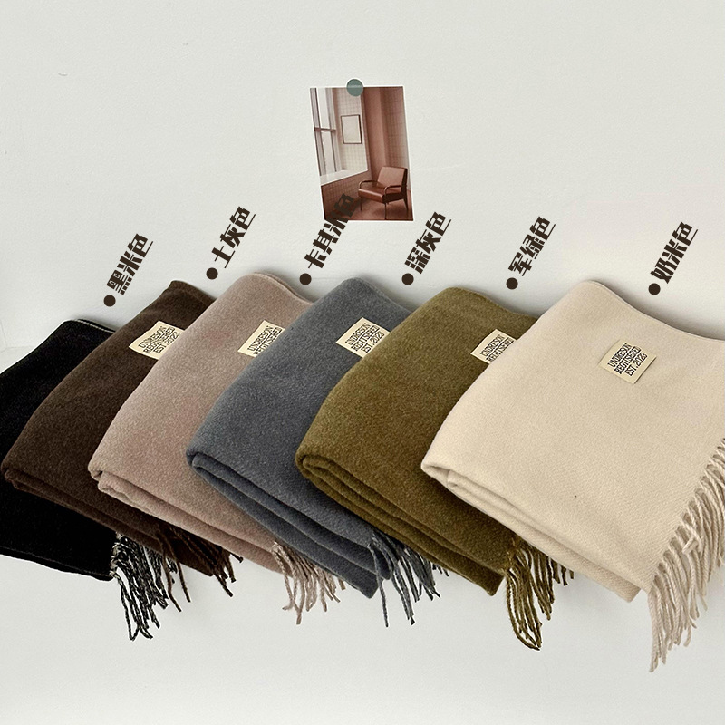 Otoño y invierno bufandas mujeres de imitación de cashmere de color sólido de alto nivel de sensación multifuncional engrosado alargado calentamiento bordas buñuelo al por mayor