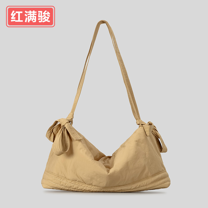 日系轻便纯色蝴蝶结单肩斜挎包羽绒棉手提包女大容量手提包工厂|undefined