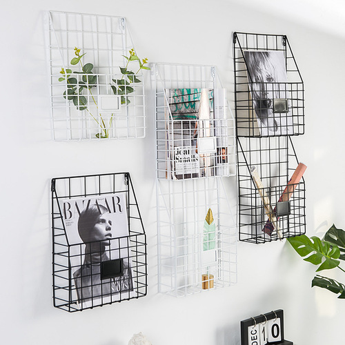 Nordic inspired wrought iron bookshelf wall magazine rack, minimalist living room wall hanging newspaper stand wall-mounted shelf organizer