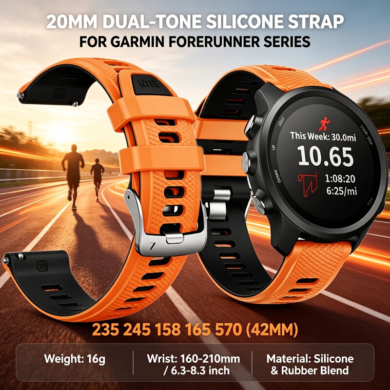 20mm two-tone silicone watch strap suitable for Garmin Forerunner 570 165 158 245 235