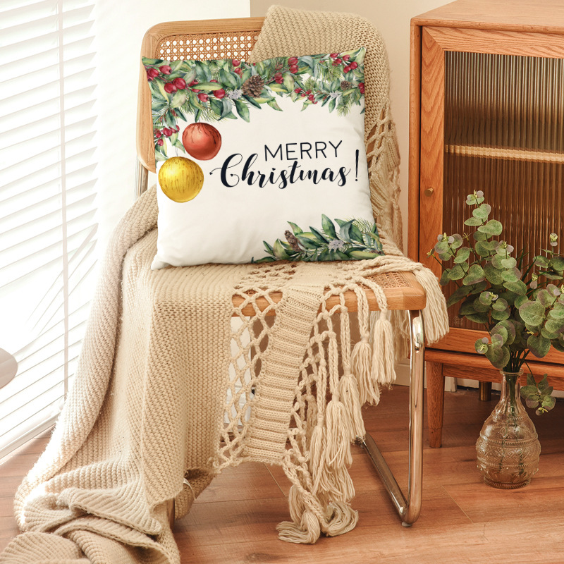 Christmas Tree, Santa Claus, Letter Pattern Casual Style Christmas Casual Christmas Tree Santa Claus Letter Short Plush Pillow Cases Couch & Sofa Decor