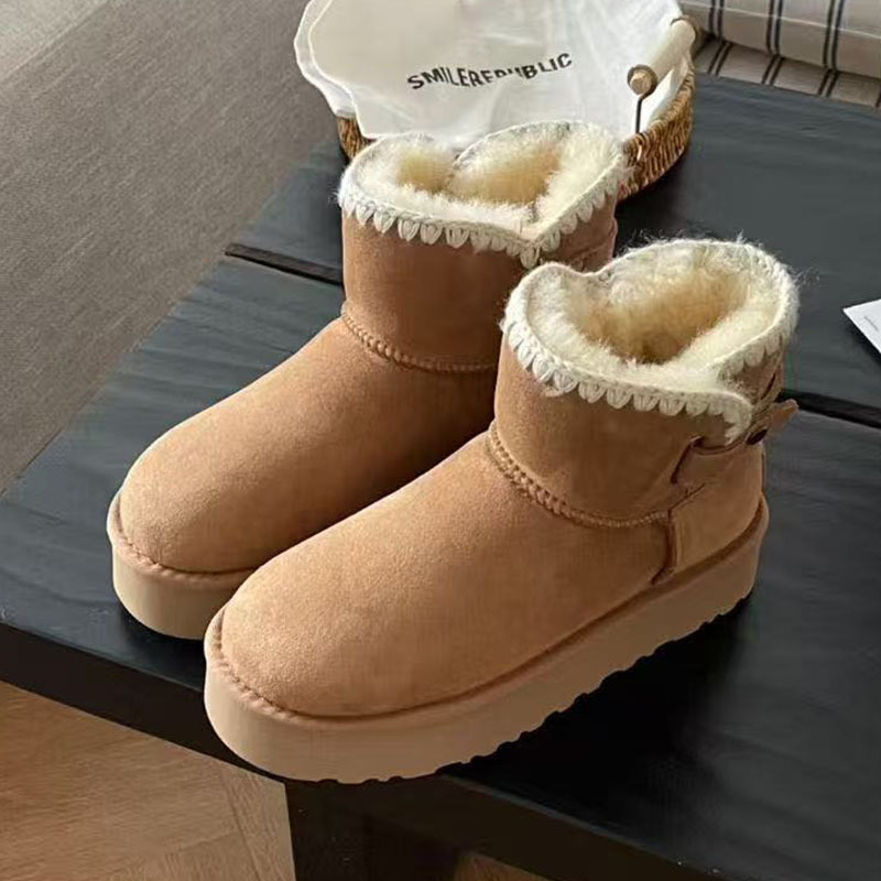 河南桑坡羊皮毛一体雪地靴2025新款厚底高帮毛线扣侧皮扣女士棉靴|undefined