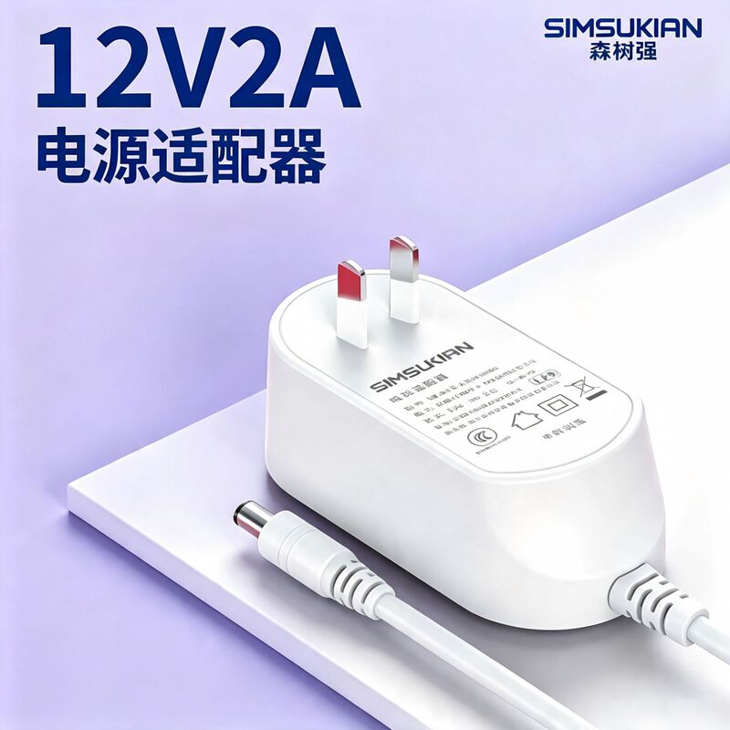 12V2A New National Standard Semi-Plastic-Coated Insulated Pins S2 Level Fireproof Voltage-Stabilizing Standard Switching Power Adapter