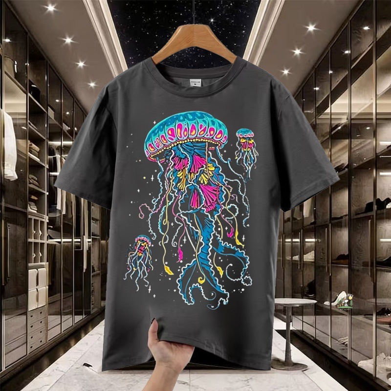 2026 Neon Jellyfish Printed Short-sleeved T-shirt, American Retro Street Style Men's And Women's Same Top_viptrois.com