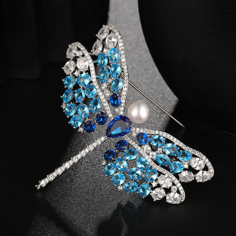 Deli Snow Heavy Industry luxury Dragonfly brooch micro-inlaid zircon high-end suit pin DIY fresh water pearl empty bracket