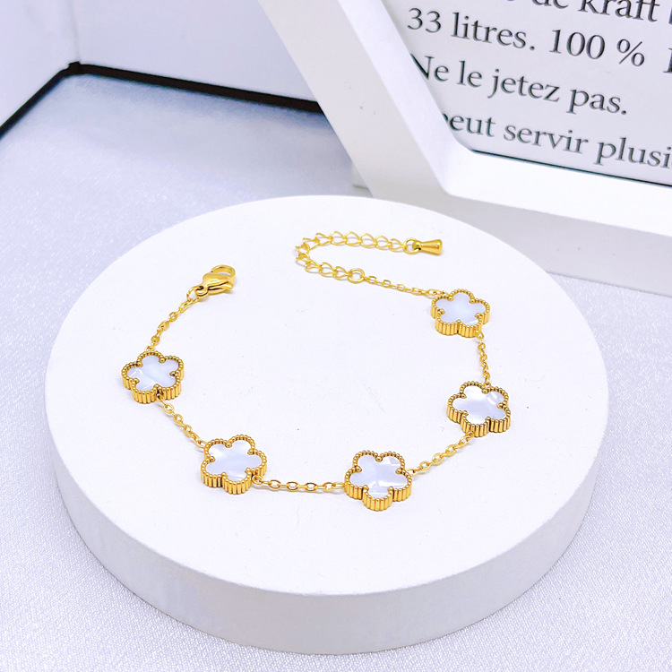 Estilo francés joyería fresca Concha flor pulsera titanio acero aretes traje cinco hojas flor collar no-decoloración joyería para las mujeres