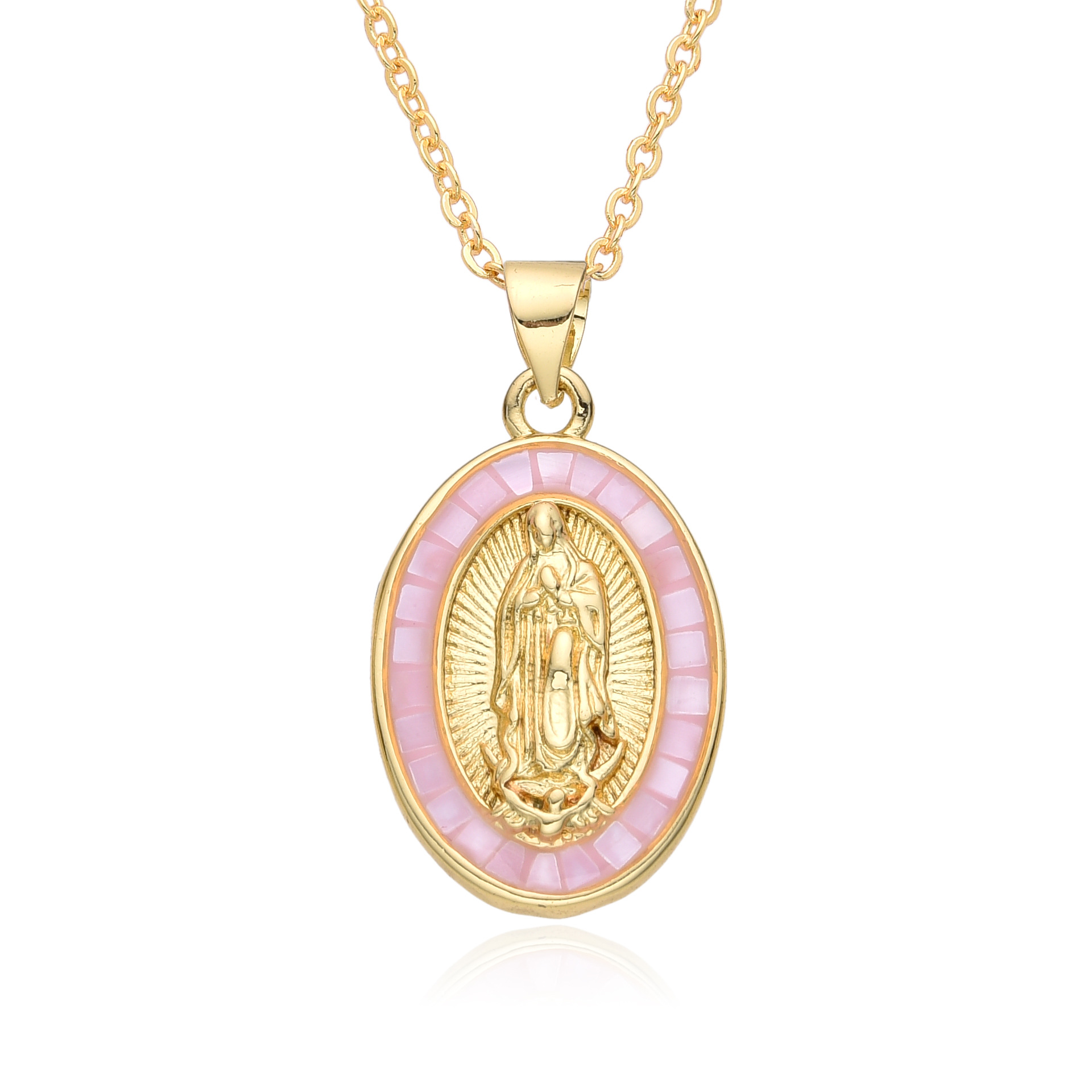 15g Weight Shell Inlay Material Pendant Necklace Classification cable chain Chain Type 1 Piece Quantity Daily Occasion Copper Material Portrait, Saint Benedict Pattern Women's Gender Plating, Inlay Design Retro Style Copper Retro Portrait Plating Inlay Shell Pendant Necklace 5
