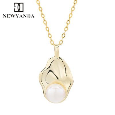 跨境原创设计熔岩珍珠吊坠女925纯银锁骨项链DIY空托手工配件