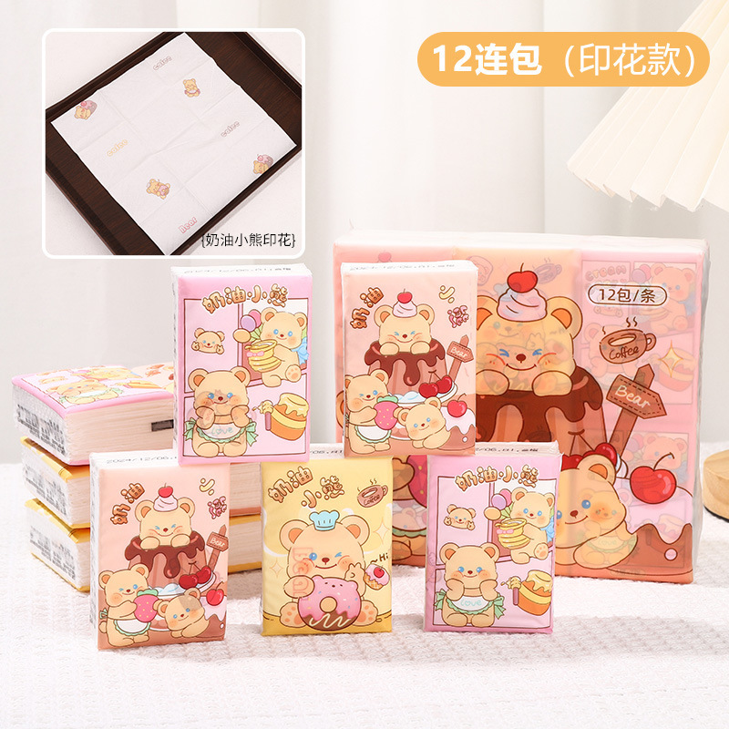 漫画ins風プリントハンカチ紙12包携帯型トイレットペーパーミニ携帯用ティッシュバッグナプキン|undefined