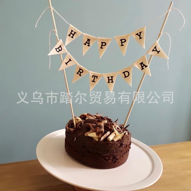 Cross-Border Triangle Forest Letters Happy Birthday Cake Flag Baking Decoration Kidsren's First Birthday Ornaments Supplies