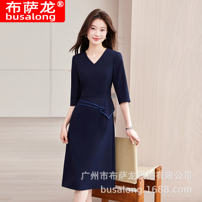 2026 New Style Suit Collar Dress for Women, Mid-Sleeve, Waist-Cinching, Elegant Professional Dress, Workwear, Slimming Effect 8281