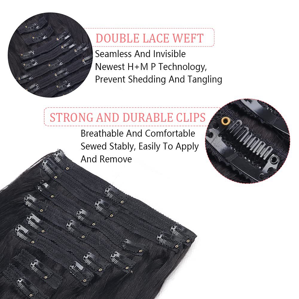 En stock Perruque européenne et américaine en vrais cheveux Clip cheveux Ensemble de 8 pièces Extension de cheveux Clip dans les cheveux Cheveux transfrontaliers en vrais cheveux raides_voghion.com
