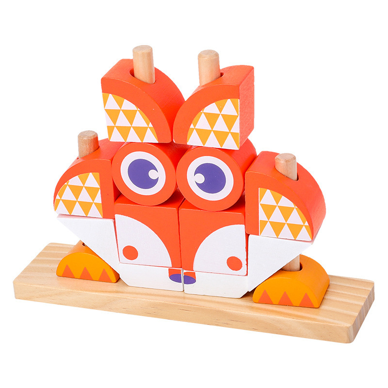 Bloqueo de madera para niños día y noche animal búho león insertado forma cognitiva bloque de construcción juguete granular image 10