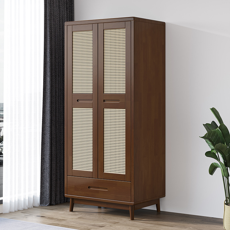 Armario de ratán de madera maciza nórdico simple moderno hogar adulto pequeño apartamento dormitorio gabinete de almacenamiento con cajón y armario image 7