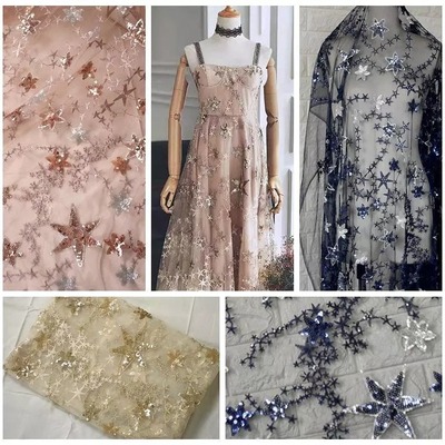 明星网红热销5mm3mm星星重工婚纱面料 衣裙晚礼服演出服亮片面料|ms