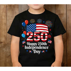 庆祝美国独立250周年的儿童休闲多功能印花T恤软棉儿童T恤黑色