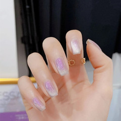 C157 Purple Mist Fairy Light Therapy Crystal Stone Square Head Wearable Nail Artificial Nail Sticker Set Nail Art Kit Factory Wholesale 24 Pieces