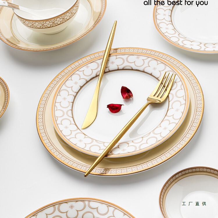 Plate and Dish Set for Home Use, Bone China Creative Light Luxury Bowl and Plate Tableware Set, Western-Style Steak Dinner Plate Plate and Dish Set for Home Use, Bone China Creative Light Luxury Bowl and Plate Tableware Set, Western-Style Steak Dinner Plate
