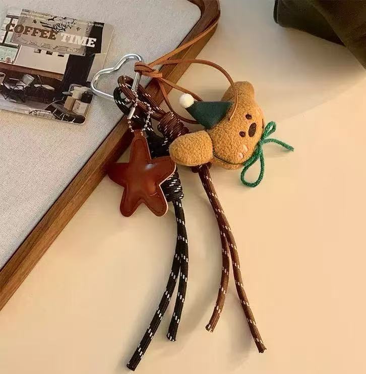 Adorable oso de peluche colgante ~ Miu cuerdas de montaña cuerdas de mano dibujos animados muñecas bolsos colgantes llaves de automóviles moda