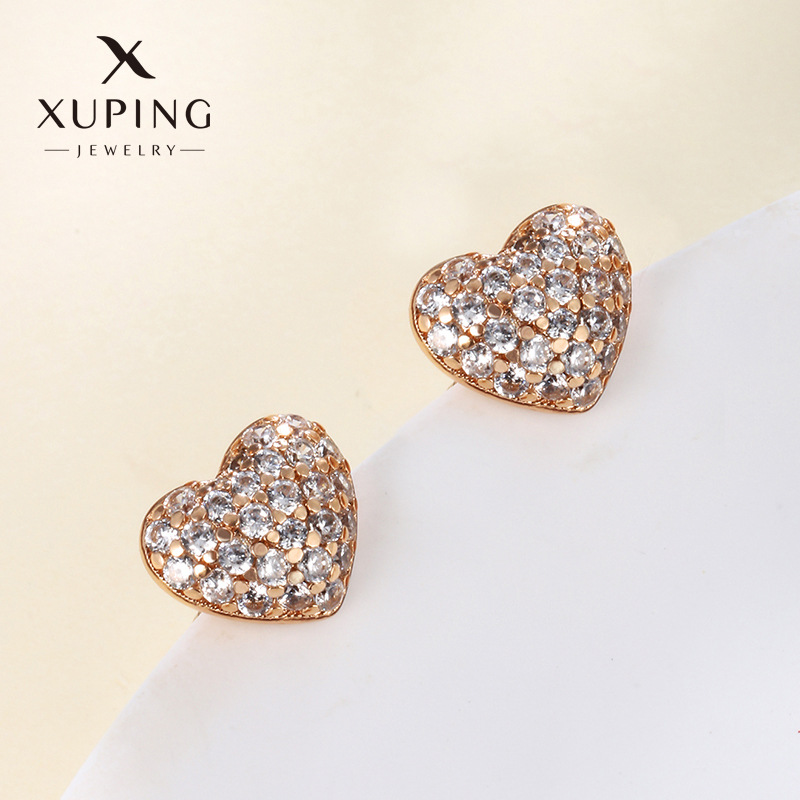 Joyas Xuping chapado 18K color diamante amor pendientes de moda ligera de lujo pernos de corazón nicho al por mayor